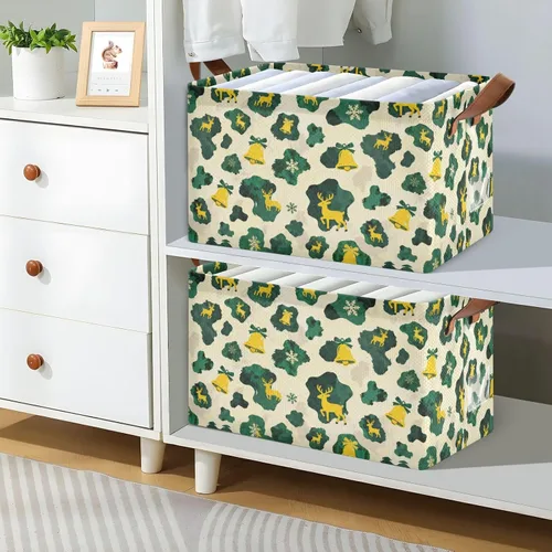 Vista 7 de Christmas Cow Fur Print Green and Yellow Large Storage Boxes Baskets Fabric Storage Bins with Handles Organizing Closet Shelf for Shelves Closet
