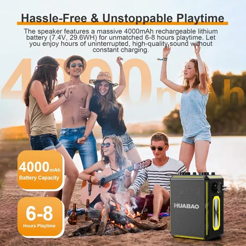 Vista 4 de Altavoz portátil de karaoke Bluetooth con 2 micrófonos inalámbricos, luces RGB, ajuste de agudos y graves, efectos de voz, entrada