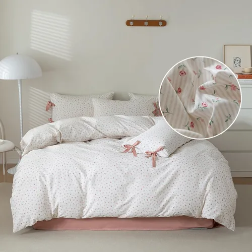 Vista 19 de EAVD Juego de edredón floral con volantes estilo jardín francés Full microfibra suave y esponjosa elegante shabby chic juego de ropa de cama floral