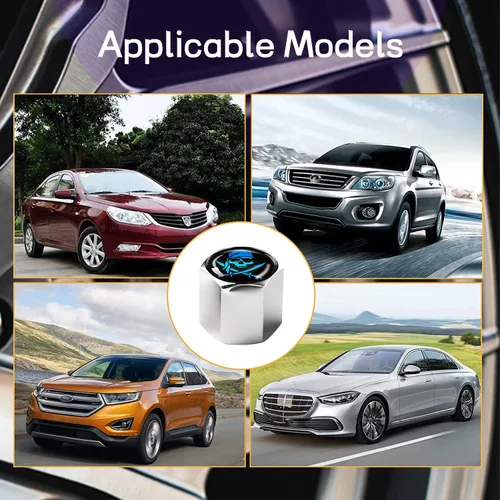 Vista 6 de ZKFAR 4 tapones para válvulas de neumáticos de automóvil, doble hoja con capucha hermética a prueba de polvo (plata y azul)