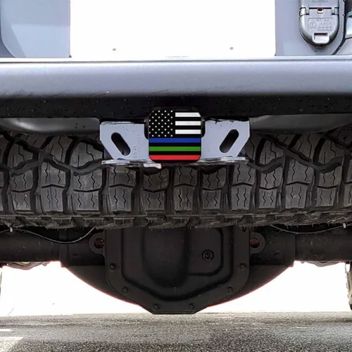 Vista 6 de Cubierta para enganche de remolque de 2 pulgadas con bandera americana, cubierta de enganche de remolque con línea delgada roja, verde y azul