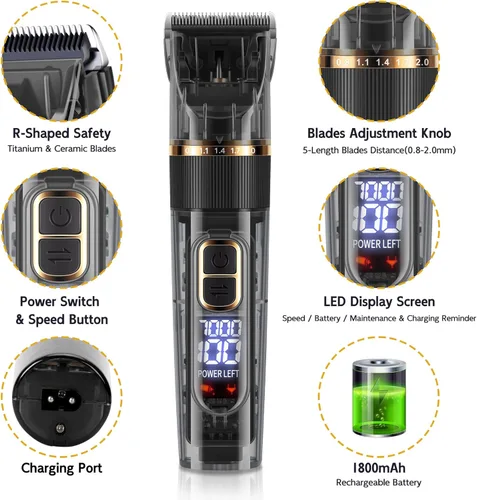 Vista 2 de FURBONA Kit de aseo para perros con pantalla LED, 3 velocidades, bajo ruido, recargable, inalámbrico, resistente al agua para perros, gatos