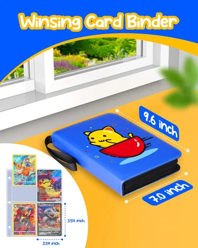Vista 8 de Carpeta de tarjetas para tarjetas Pokémon, 4 bolsillos coleccionables, álbumes de tarjetas coleccionables para libros, 400 tarjetas con fundas