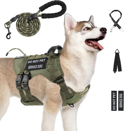 Vista 25 de Arnés táctico sin tirones para perros pequeños, juego de arnés y correa para perro, arnés ajustable de servicio militar con asa para perros medianos