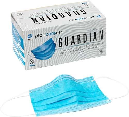 Vista 2 de Paquete de 100 máscaras faciales desechables ASTM Nivel 3 de 4 capas azules y 100 negras