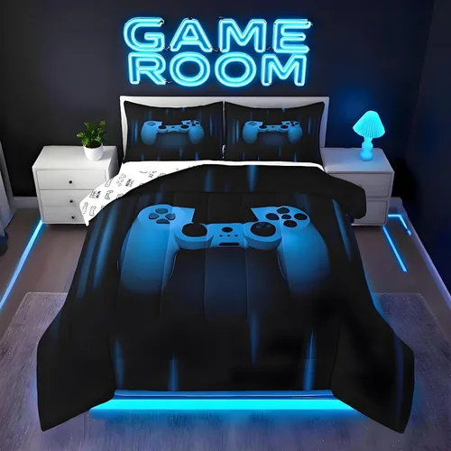 Vista 61 de Juego de ropa de cama con estampado de panal de abeja, juego de edredón con patrón hexagonal de fuego rojo y negro para niños, niñas, adolescentes