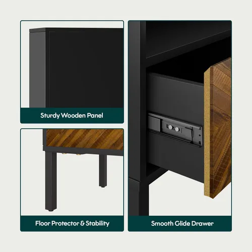 Vista 12 de Bme Lyra Mesita de noche, mesa auxiliar de madera maciza, fácil montaje, con 2 cajones de almacenamiento para sala de estar y dormitorio, moderna