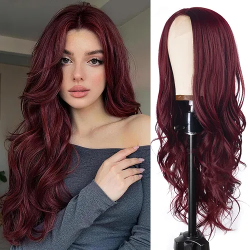 Vista 13 de Aida ble Peluca larga rubia para mujer, peluca ondulada de cabello sintético rubio sucio, peluca de aspecto natural, resistente al calor, para uso