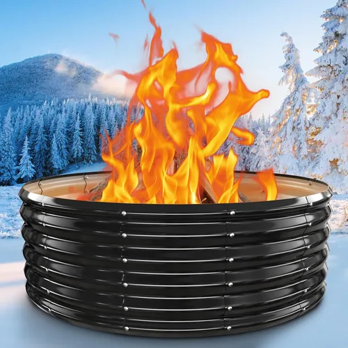 Vista 15 de Anillo de chimenea al aire libre de 32 pulgadas, chimenea de leña resistente al calor de 17 pulgadas de altura y chimenea para exterior, anillo