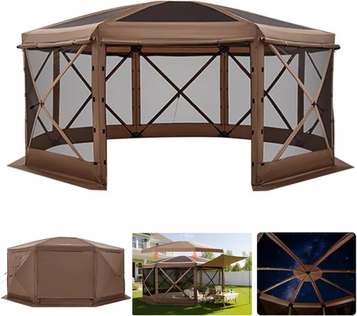 Vista 17 de Vevor Tienda de campaña desplegable con mosquitero, toldo de 4 lados, refugio solar, 4 paños para viento extraíbles para privacidad, ventanas