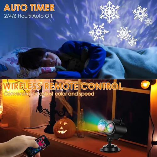 Vista 4 de Proyector de Luces de Halloween y Navidad para Exteriores, 14 Diapositivas HD Más Brillantes (Onda Oceánica 3D + Patrones) Luces de Proyector