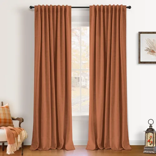 Vista 13 de INOVADAY Cortinas 100% opacas de 63 pulgadas de largo, juego de 2 paneles de lino con pestaña trasera, bolsillo para barra, cortinas opacas