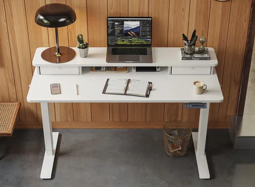 Vista 30 de FEZIBO Escritorio eléctrico de pie ajustable de altura de 40 x 24 pulgadas con doble cajón, escritorio para computadora, mesa de pie para oficina
