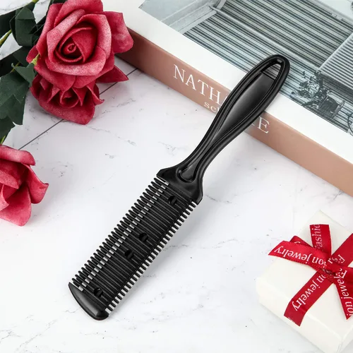 Vista 6 de Maitys Peine Navaja de Corte de Cabello de 3 Piezas Peine de Corte de Cabello con 12 Cuchillas de Repuesto Moldeador de Doble Filo para Salón