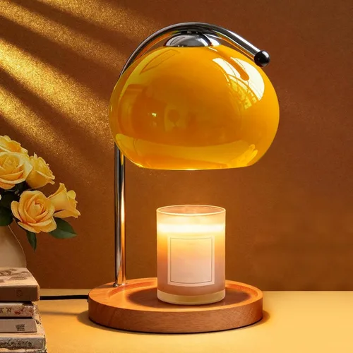 Vista 10 de Topyond Lámpara de fusión de cera aromática, bandeja de almacenamiento de madera retro, calentador de velas de vidrio, lámpara de escritorio