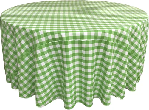 Vista 6 de Mantel LA Linen, redondo, a cuadros, polivinílico, 51 pulgadas.