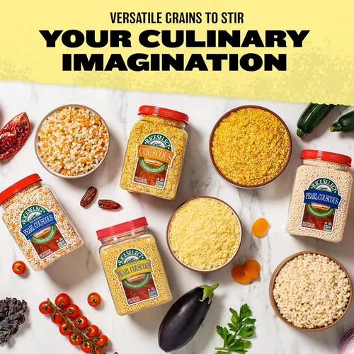 Vista 6 de RiceSelect Cuscús Perla con Cúrcuma, Pasta de Cuscús de Trigo Estilo Israelí, Sin GMO, Frasco de 21 onzas, (Paquete de 1)