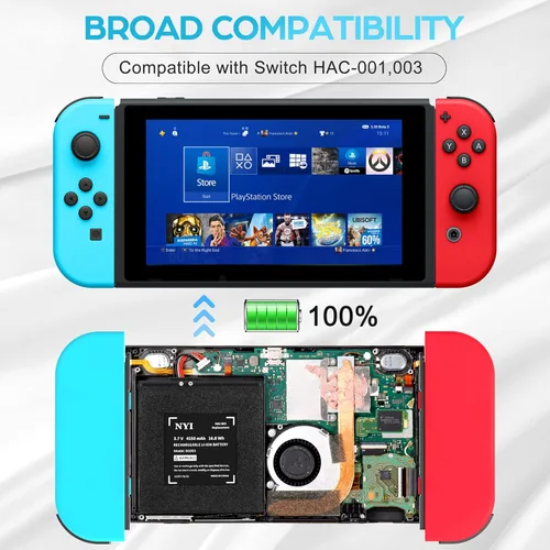 Vista 5 de NYI Upgraded 4550mAh HAC-003 Battery Replacement Compatible with Nintendo Switch Console Handhold HAC-001,High Capacity Internal Battery with