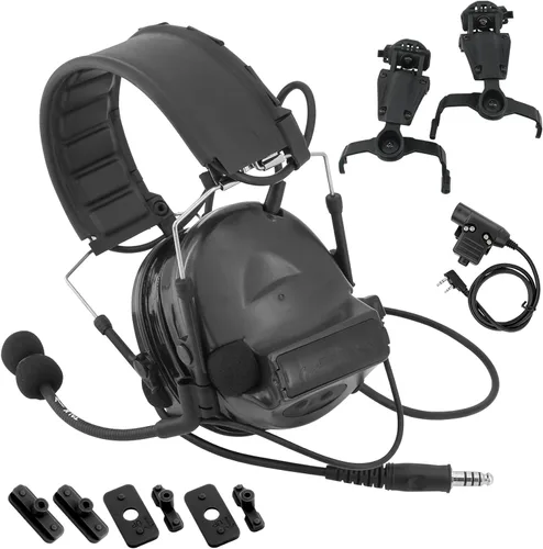 Auriculares tácticos con diadema desmontable U94 PTT y adaptador de riel, para ARC, Mlok, riel del equipo Wendy, deportes de Airsoft (negro)