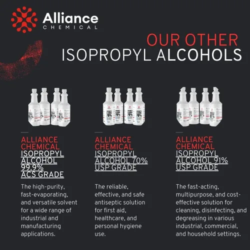 Vista 5 de Alliance Chemical Alcohol isopropílico 99% - Caja de 1 galón (4 botellas de 32 onzas líquidas) - Grado técnico IPA para limpieza, preparación