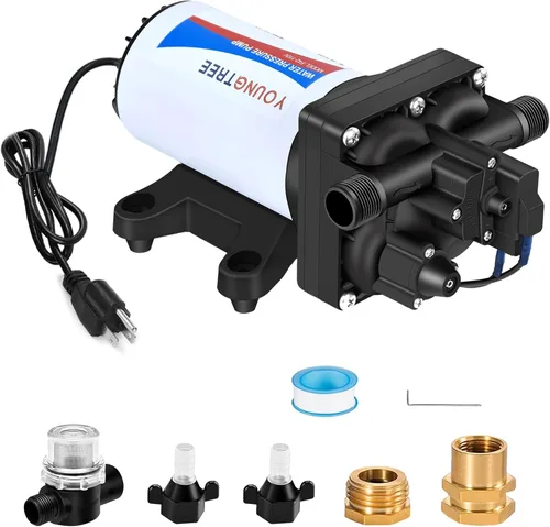 Vista 10 de YOUNGTREE Bomba de presión de agua dulce RV de 12 V, 3.5 GPM, 45 PSI, bajo demanda, bomba de diafragma de agua de 12 voltios con interruptor