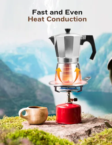 Vista 5 de Placa adaptadora de inducción desmontable, placa difusora de calor de acero inoxidable de 5.5 pulgadas para olla Moka de 12 tazas, adaptador