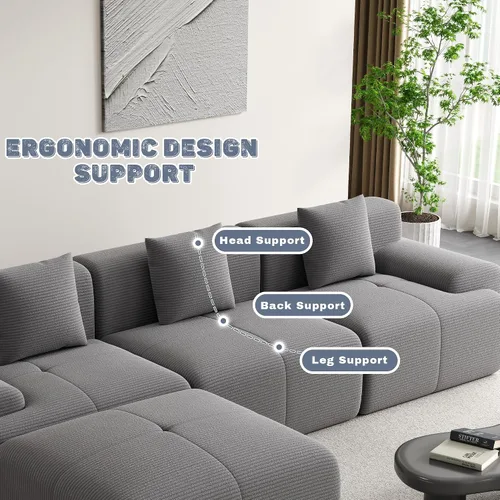 Vista 6 de Sofá Seccional Modular Cloud de 120", Sofá Sin Estructura, Sofás Tapizados en Forma de L con Asiento Profundo, Sofás de Pana Modernos y Acogedores