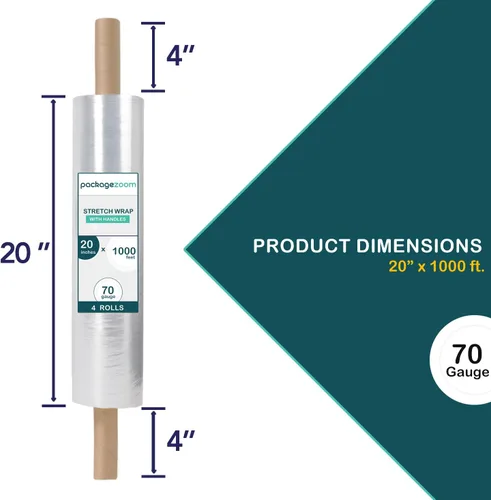 Vista 2 de Envoltura elástica de PackageZoom de 20 pulgadas x 1000 pies con asa, película elástica transparente, 4 rollos