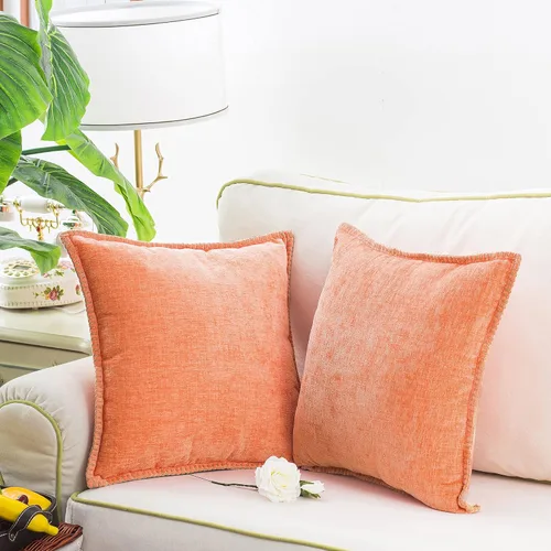 Vista 4 de CaliTime Juego de 2 fundas de almohada de felpilla suave teñidas de algodón con bordes cosidos de hilo de algodón para sofá, decoración de casa