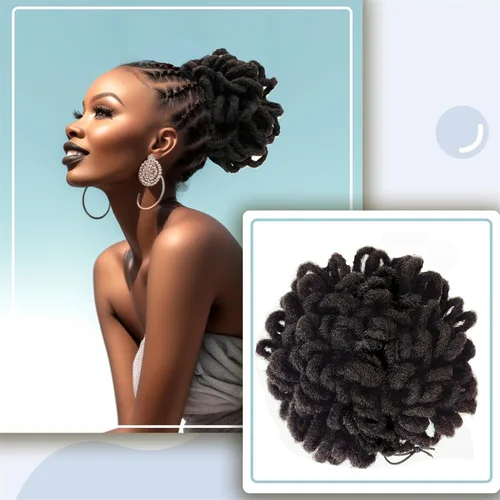 Vista 22 de Chignons de Dreadlocks Afro con cordón de alto moño, coleta afro con cabello postizo, locs falsas, chignons con clip para cola de caballo