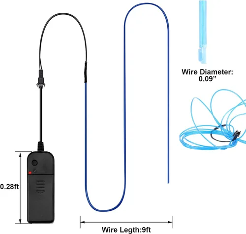 Vista 3 de Tuanse Paquete de 10 luces LED de cable EL de 9.8 pies con batería, luces de neón portátiles, cortables, brillantes, estroboscópicas, electrones
