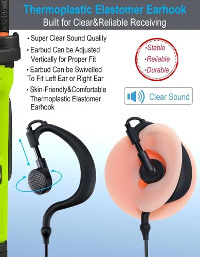 Vista 2 de commountain Auricular con micrófono compatible con radios Motorola CLP1010, CLP1040, CLP1060, CLP 1010 (1040, 1060), auricular con forma de G