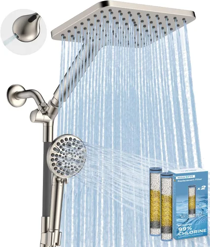 Vista 16 de MakeFit Combo de cabezal de ducha de lluvia con doble filtro, cabezal de ducha de mano de alta presión con barra ajustable, cabezal de ducha