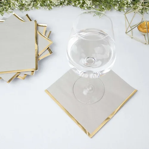 Vista 292 de Efavormart 50 Pack Servilletas de papel para fiestas de 2 capas suaves verde oliva con borde dorado de oro, servilletas para cenas, cócteles