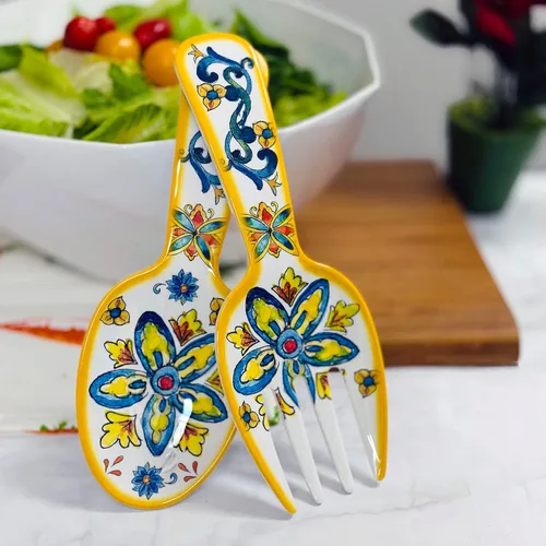 Vista 4 de UP ware Chianti - Servidores de ensalada de melamina, juego de utensilios para servir, incluye tenedor y cuchara para tirar ensalada, pasta