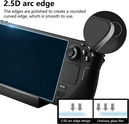 Vista 4 de Protector de pantalla para Steam Deck OLED de 7.4 pulgadas (2023) – Película de vidrio templado 9H, transparente HD antiarañazos, caja de piel