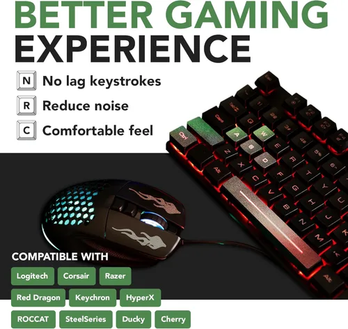 Vista 2 de Agarres de teclado para juegos, 35 calcomanías transparentes para agarre de teclado, se adaptan a todos los teclados mecánicos, teclas