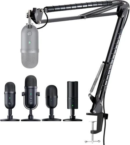 Vista 8 de Soporte de micrófono para Razer Seiren X, brazo de suspensión ajustable estilo tijera con adaptador de tornillo de 3/8" a 5/8", parabrisas, filtro