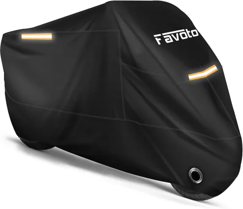 Favoto - Funda impermeable para motocicleta, universal, duradera, reflectante, protección solar para cualquier temporada, con orificios de seguridad