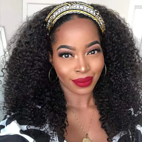 Vista 16 de Aiterina - Peluca de diadema de onda profunda con cabello humano para mujeres negras, cabello remy brasileño, sin pegamento, sin encaje frontal