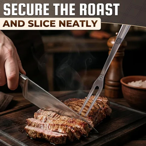 Vista 7 de Tenedor de tallado para carne – Herramienta de tallado de tenedor de carne de acero inoxidable de 11 pulgadas, utensilio ergonómico de dos puntas