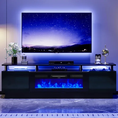 Vista 3 de Soporte de TV de 70 pulgadas para sala de estar, centro de entretenimiento moderno y consola multimedia, se adapta a televisores de hasta 80