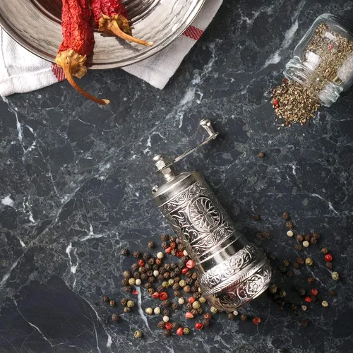 Vista 8 de Molinillo decorativo de pimienta negra, molinillo de especias turco recargable con grosor ajustable, molinillo de pimienta manual con asa, molinillo