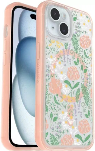 Vista 6 de OtterBox Funda transparente de la Serie Symmetry para iPhone 15, iPhone 14 e iPhone 13 (Transparente), Se acopla a MagSafe, Ultra-Elegante, Bordes
