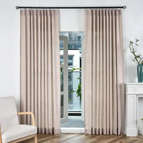 Cortinas semitransparentes con textura de lino beige de 84 pulgadas de largo, filtrantes de luz, con pestaña trasera, cortinas plisadas para sala de