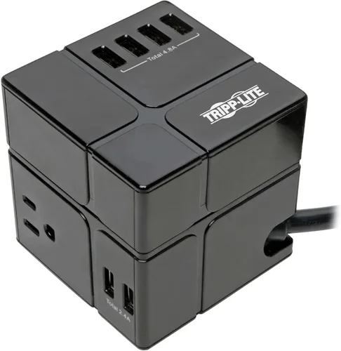 Tripp Lite TLP366CUBEUSBB Protector de sobretensiones de 3 tomas de corriente con USB, protector de sobretensiones de toma de pared desmontable, 6