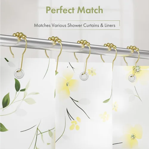 Vista 75 de Amazer - Juego de 12 ganchos decorativos para cortina de ducha de acero inoxidable para barras de cortinas de baño, blanco acrílico