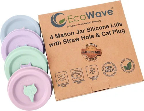 Vista 6 de CREADOR ORIGINAL - Tapas de Silicona FlipFit™ para Frascos Mason con Orificio para Pajilla - Ajuste Dual para Frascos Mason de Boca Regular y Boca