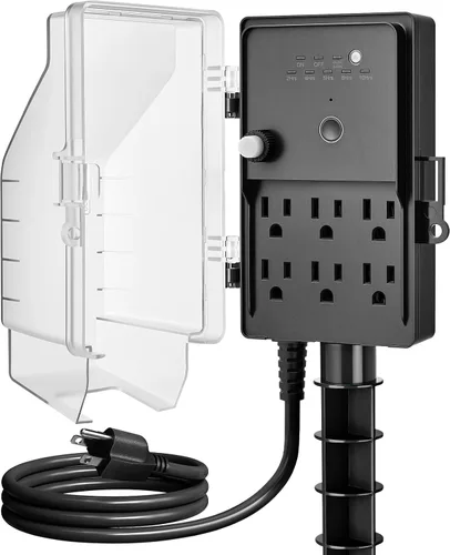 Vista 11 de SURAIELEC Estaca de alimentación para exteriores, temporizador digital programable de 7 días, regleta de alimentación resistente a la intemperie, 6