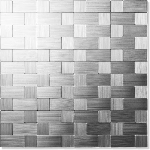 Vista 11 de Yipscazo Azulejo de protección contra salpicaduras para despegar y pegar, azulejos metálicos de acero inoxidable para paredes de cocina en mármol